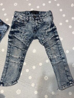 Kids Washed Blue Moto Jeans - Unbranded